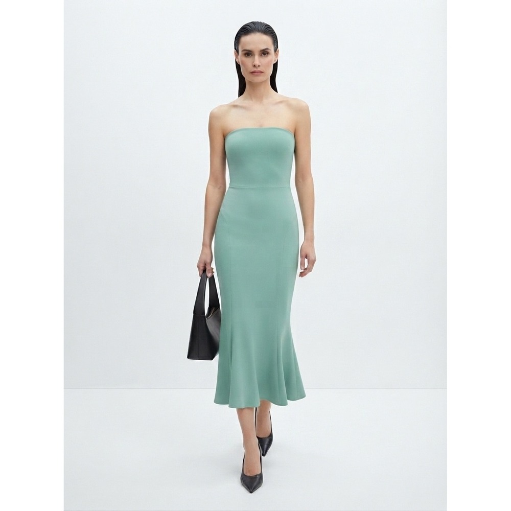 Norma Kamali Strapless Fishtail Gown Mermaid Hem Sage Green Extra Small